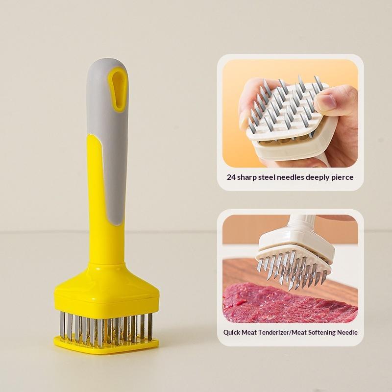 Stainless Steel Meat Tenderizer With Sharp Needles Automatic Rebound Handle For Kitchen Bbq Steak Prep