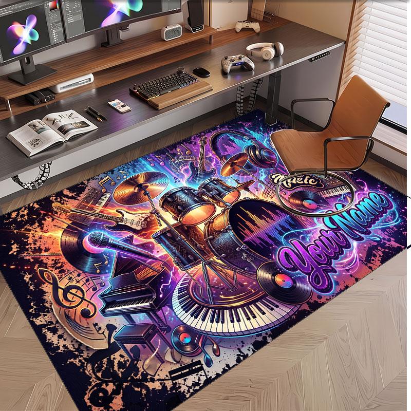 Tappeto in Velluto Morbido di Cristallo Tema Generale Musica Stampa Personalizzata Nome & Testo Tappeto Antiscivolo per Camera da Letto Soggiorno