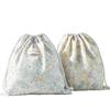 Pastoral Floral Print Large-Capacity Drawstring Fabric Travel Bag with Pockets