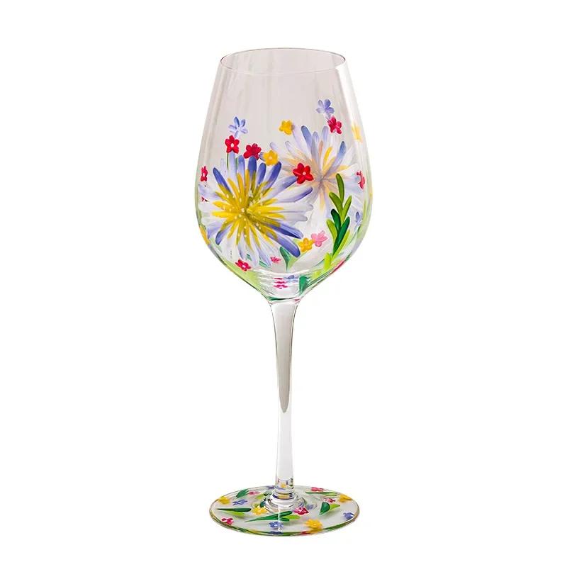 French Ins Style Retro Goblet Champagne Glass Wine Glass Antique Tulip Painted Goblet Red Wine Glass 420ml-830ml