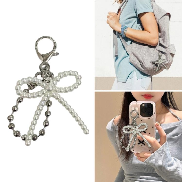 Fashion Heart Bowknot Beaded Keychain Pendant Backpack Handbag Charm Pendant Hangings Decoration Sweet Pendant Gift