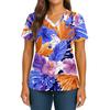 Women's Hawaiian Print V-Neck Double Pocket Short Sleeve Uniform/ Top