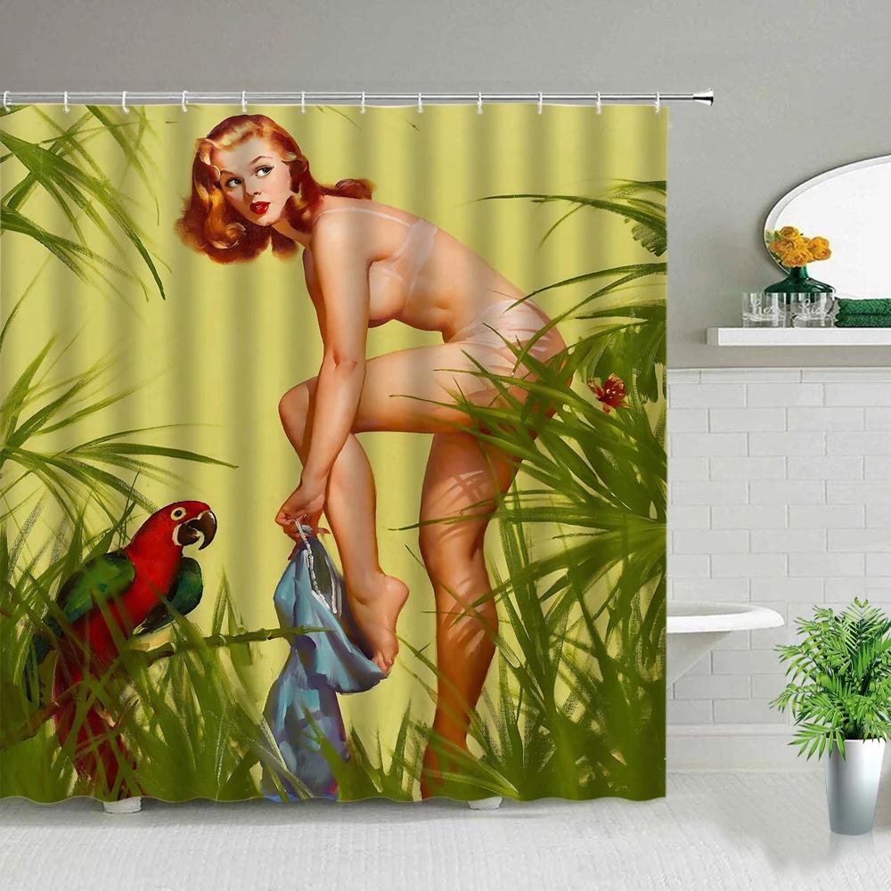 Sexy Woman Buttocks Printing Shower Curtains Sunlight Beach Girl Landscape Bathroom Decor Fabric Washable Bath Screen With Hooks