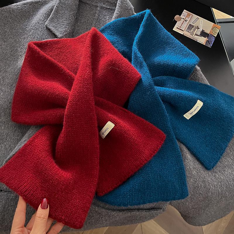 Wool Knitted Scarf Women Winter Warm Scarves Bright Solid Color Design Thickened Shawl Soft Triangle Pashmina Neck
