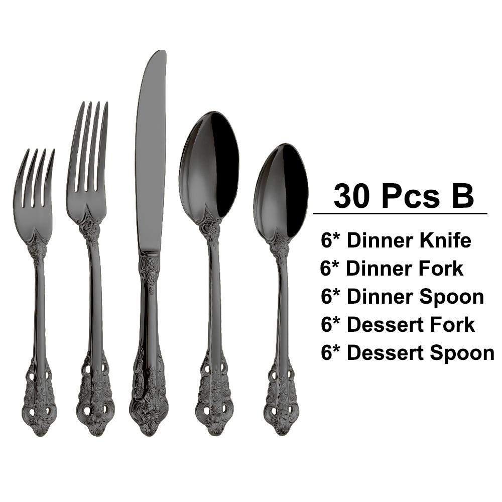 30 Pieces Gold Plated Luxury Cutlery Set Stainless Steel Vintage Western Tableware Sliver Knife Spoon Fork Set Kitchen Utensils