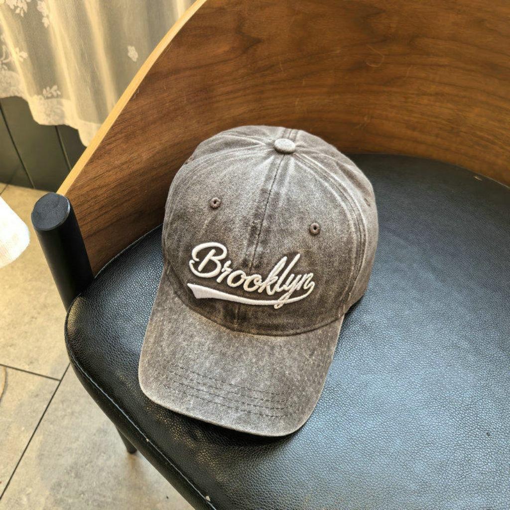 

1pc Washed “Brooklyn” Embroidery Baseball Caps for Women,Breathable Korean Retro Style Unisex Trendy Summer Hats Sun Protection Adjustable коричневый