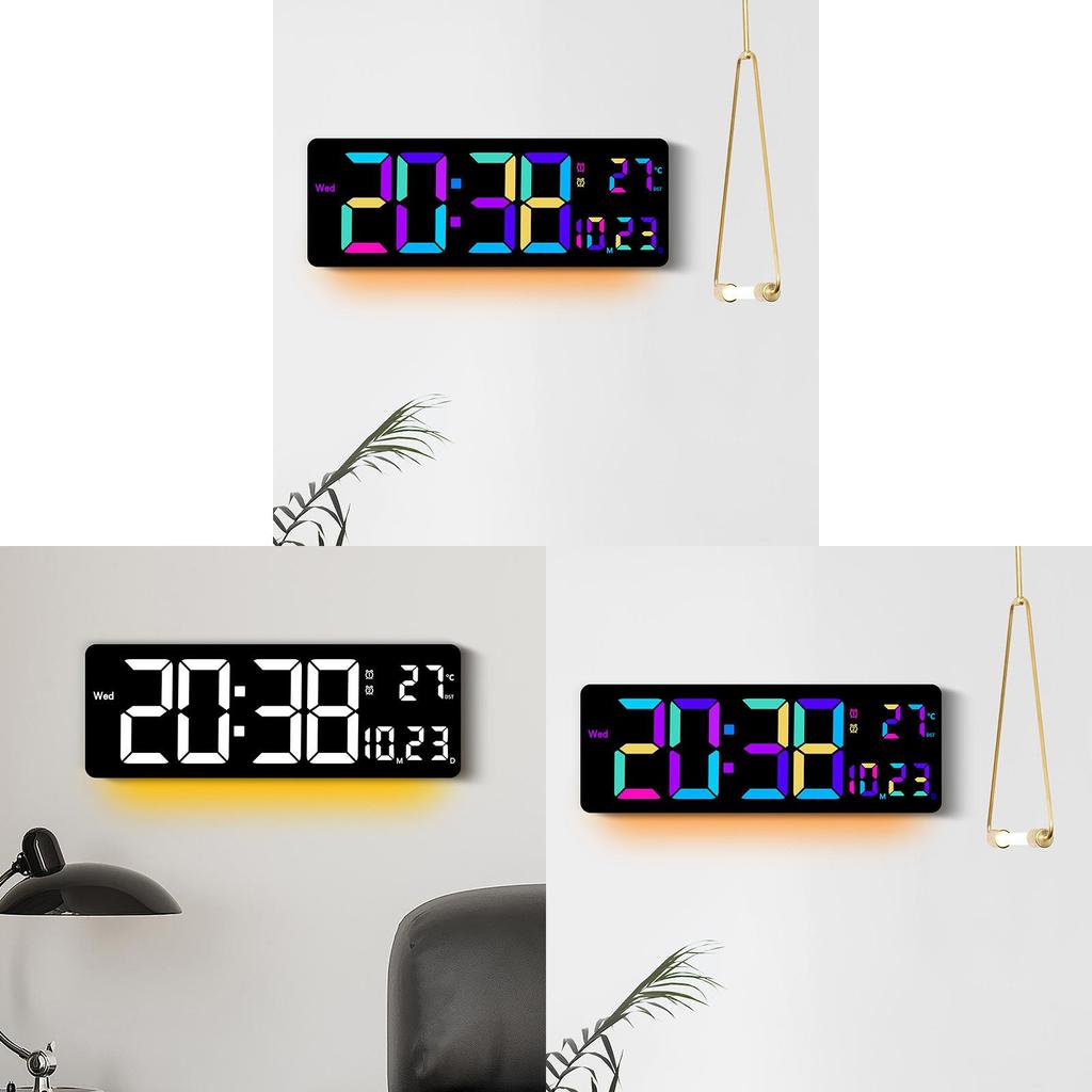 Digital Wall Clock With Rgb Led Lights Modern Living Room Decor Extra Large Display