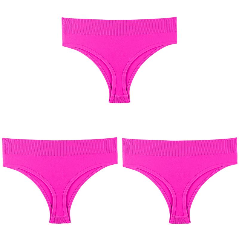 Women Solid 3PCS/Set Panties Sexy Middle Waist G-String Thong Femal Soft Nylon Lingerie Stretch T-Back Thong Underwear