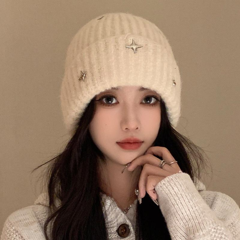 Knitted Hat for Women Showing Their Faces Small Bag Head Hat  Autumn and Winter Ear Protection and Warm Wool Hat Fashionable and Versatile