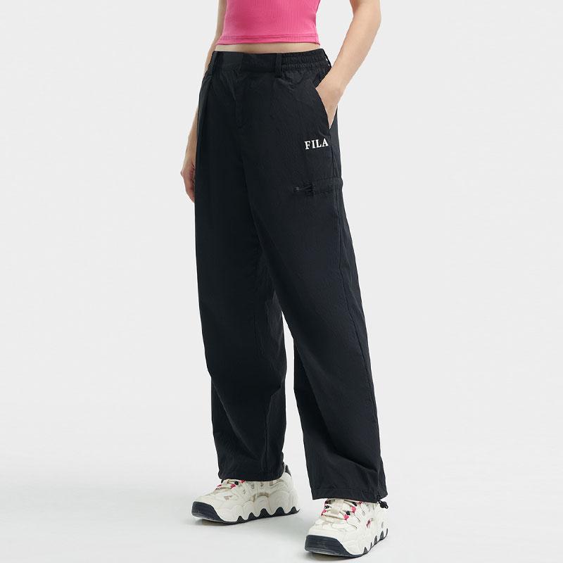 Fila Solid Color Tapered Woven Casual Pants Women Bottoms Black F51W429801F-BK