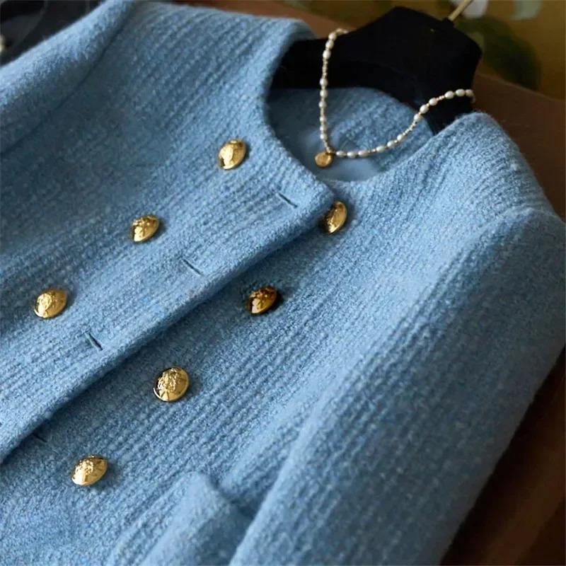 Early Autumn Slimming Tweed Style Socialite Jacket Women's European Vintage Fashion Crew Neck Short Jacket