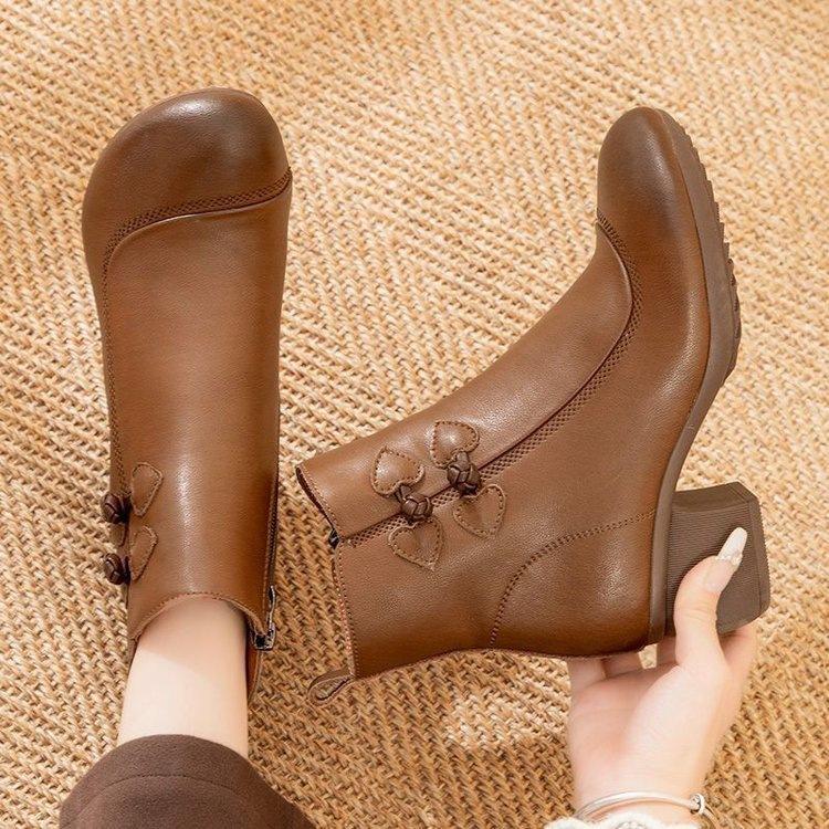 Ethnic style foreign style short boots women's 2025 autumn and winter new warm Martin boots middle-aged and elderly retro versatile velvet women's