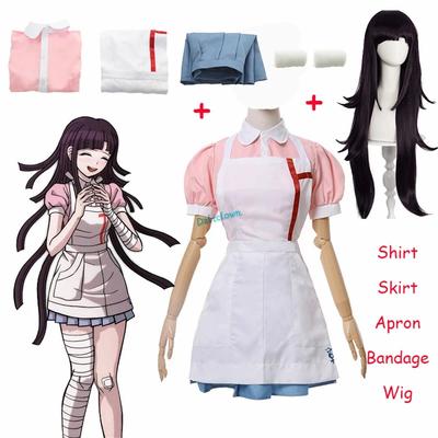 Traje Cosplay de Mikan Tsumiki de Danganronpa con Peluca Anime Halloween Desesperación Enfermera Definitiva Disfraz de Sirvienta Conjunto Completo Para Mujeres