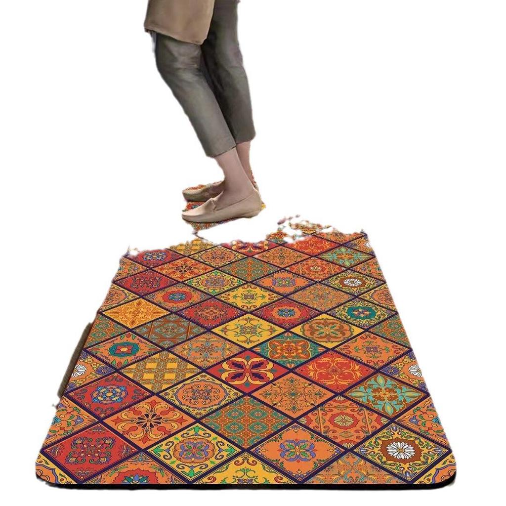European Style Non-Slip Waterproof Kitchen Floor Mat, Oil-Absorbing and Wash-Free