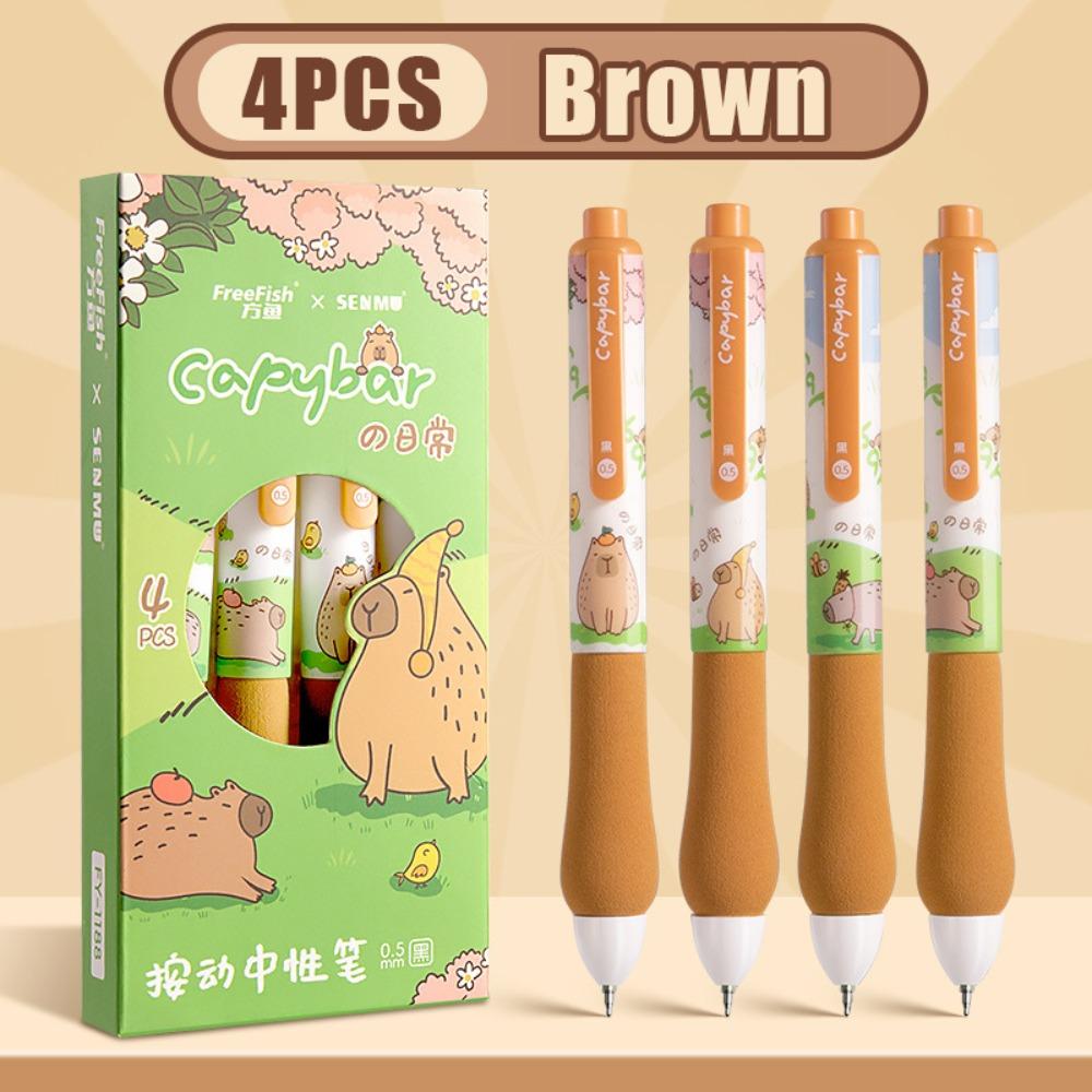 

4 шт. 0,5 мм ручка с черными чернилами, нейтральная ручка, шариковая ручка капибара, мультяшная гелевая ручка, студенты коричневый