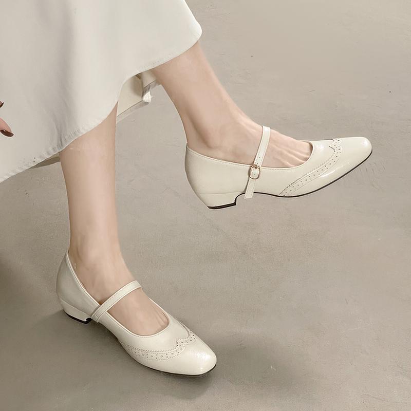 Vintage Square Toe Thick Heel Women Mary Jane Shoes Concise Buckle Strap Shoes 2026 New Female Elegant Dress Leather Pumps
