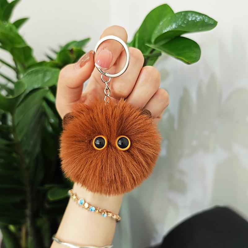 Rex Rabbit Fur Bow Cat Pendant Keychain Kitten Ornament
