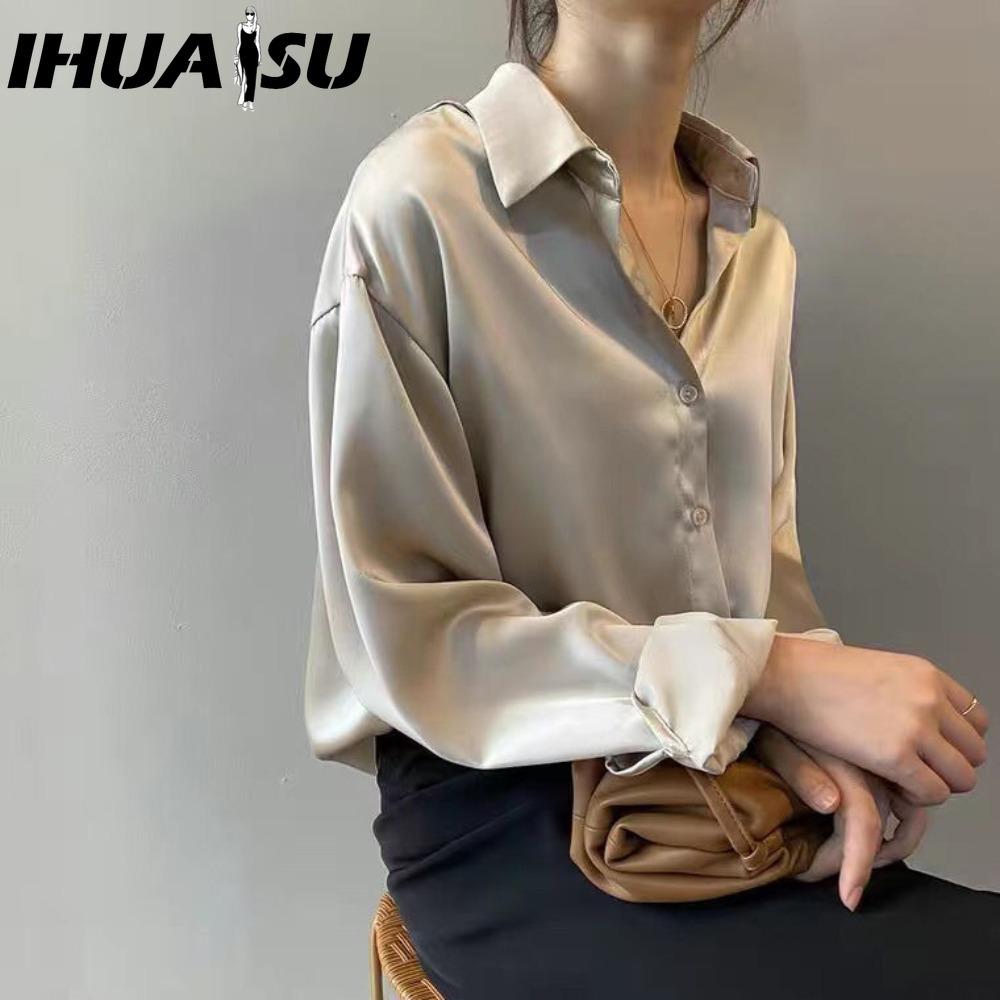 

IHUASU Женская Мода Повседневные Однотонные Блузки и Рубашки с Принтом и Длинным Рукавом и Воротником ПОЛО XXXL бежевый