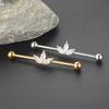 Stylish Industrial Barbell Earrings Stainless Steel Industrial Earrings Featuring Zirconia Leaf Design for Parties
