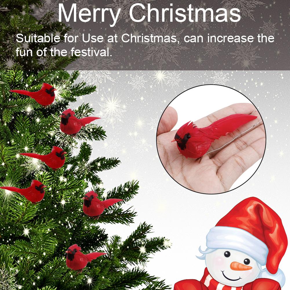 Red Artificial Bird Clip-on Fake Feathered Holiday Simulation 10pcs Decoration Decors Display Garden Ornaments