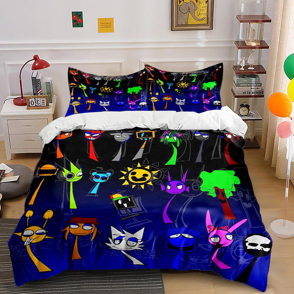 Music Games S-Sprunki Print Bedding Set 1 Duvet Cover+2 Pillowcase Multi Size Bedroom Bedding Decoration Machine Washable