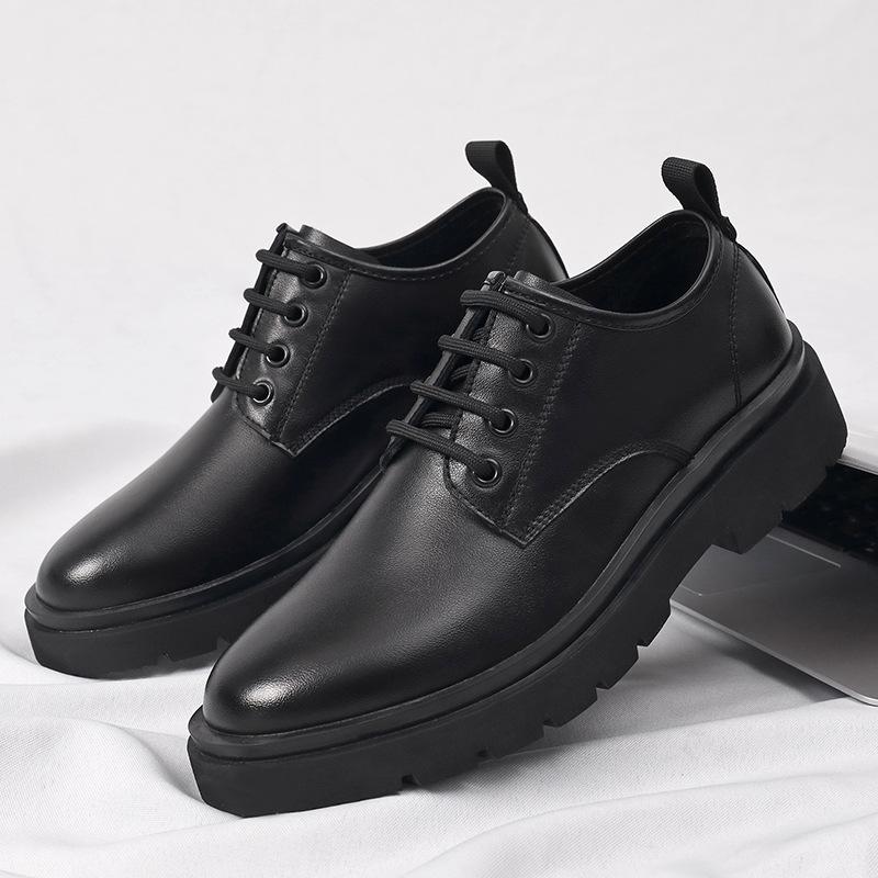 2025 Spring New Small Leather Shoes Men's British Style Large Size Men's Shoes 45 46 Black Lace-up Antique Trendy Shoes D54