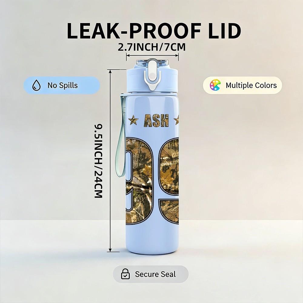 1PC 99 Number Retro Gold Badge Print 750ml Color Plastic Sports Water Bottle Leakproof Flip Straw Lid Suitable for Sports Office Home Use