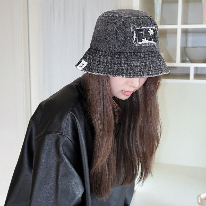 25 early autumn new denim bucket hat women's high quality plain face cover basin hat tide