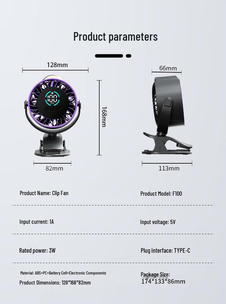 Clip-On Silent Fan with USB Charging & 100 Speed Settings for Desktop/Wall Mount