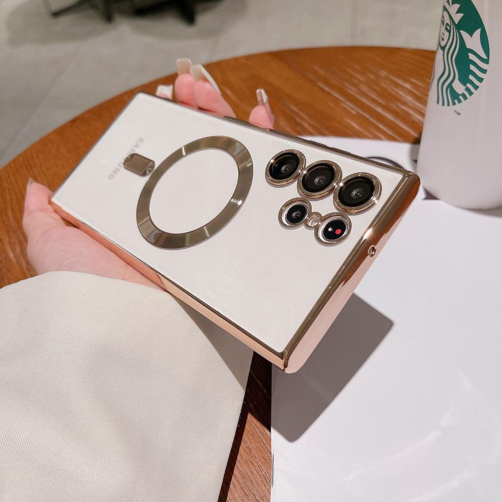 Suitable for Samsung S25 Ultra Mobile Phone Case Transparent Electroplating Magnetic MagSafe Lens Film A56 Full Inclusive Wireless Charging