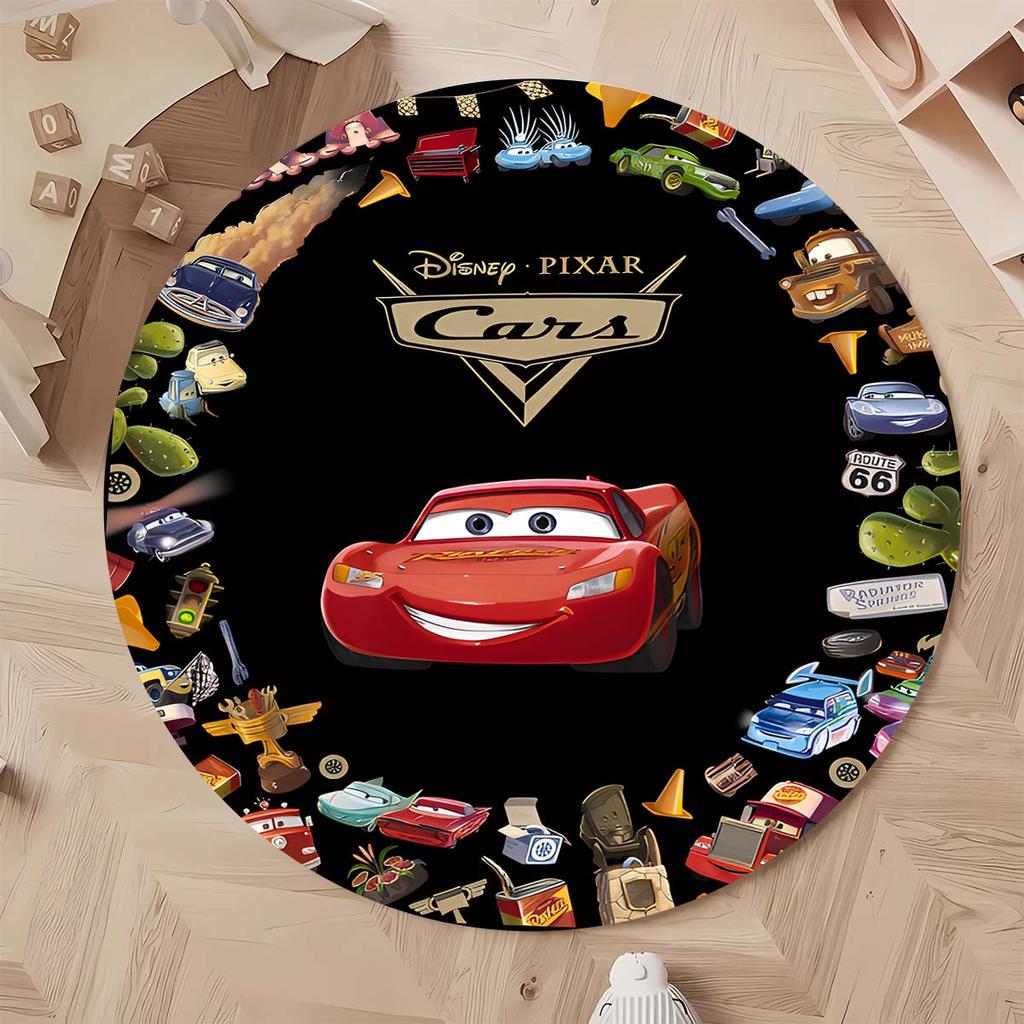 Tappeto Rotondo Tappeto Circolare Antiscivolo con Pattern di Saetta McQueen per Camera da Letto dei Bambini Stanza dei Giochi