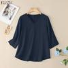 ZANZEA Women Casual V-Neck Solid Color 3/4 Sleeve Loose Blouse