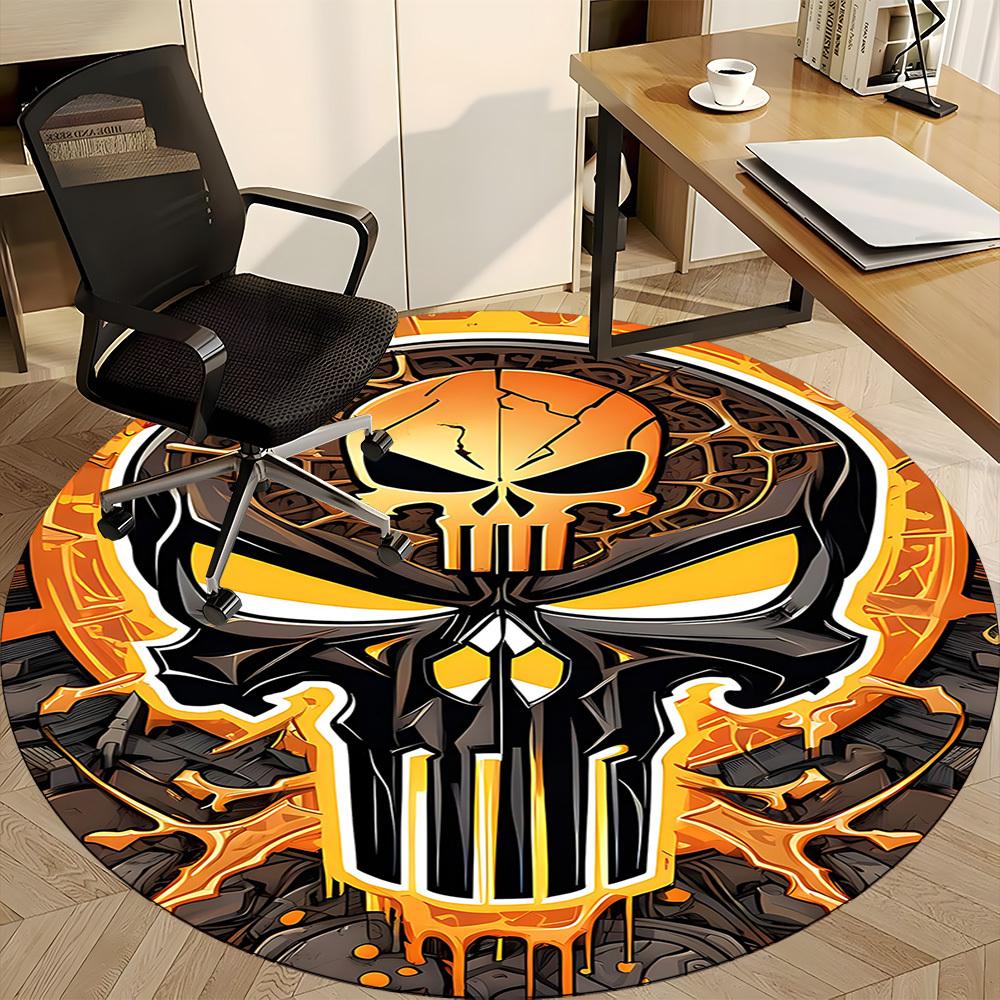 1pc Punisher Skull Office Round Area Rug, Under Office Chairs Bedroom Living Room Home Decor, Room Deco