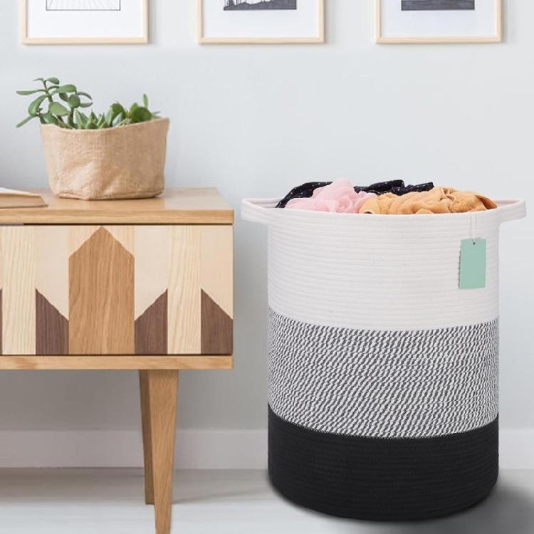Breathable Cotton Rope Hamper Basket With Supportive Handles Large Capacity Storage Container For Clothes