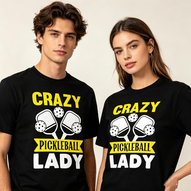 Crazy Pickleball Lady TShirt Funny Player Lover Gift Unisex Casual Cotton Tee Streetwear Sport Life Fun Unisex Short Sleeve Unisex