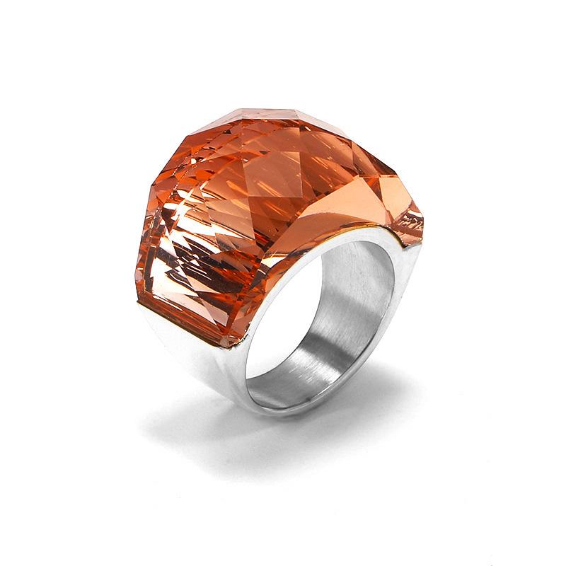 Titanium Steel Bold Gradient Ring Semi-Transparent Multi-Color Zircon Jewelry Edgy Stackable Everyday Accessories