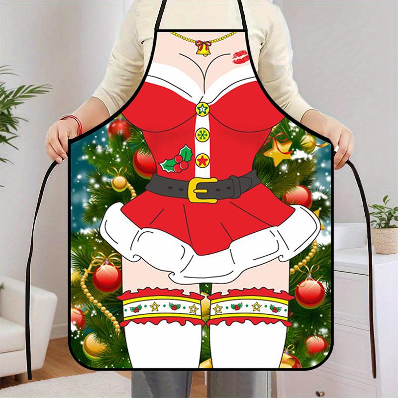 1PC Santa Claus Theme Baking Christmas Apron Home Cooks Apron for Cooking Funny Cartoon Printed Dress-Up & Role Play Unisex