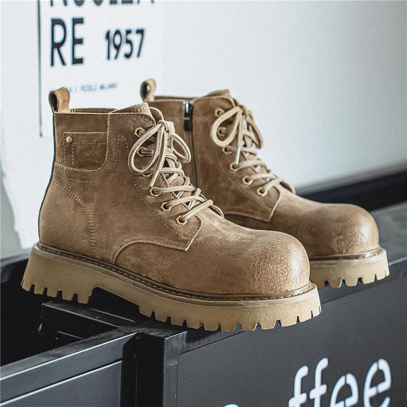 Big yellow boots men's casual mid-help Martin boots outdoor hiking boots retro locomotive boots thick sole