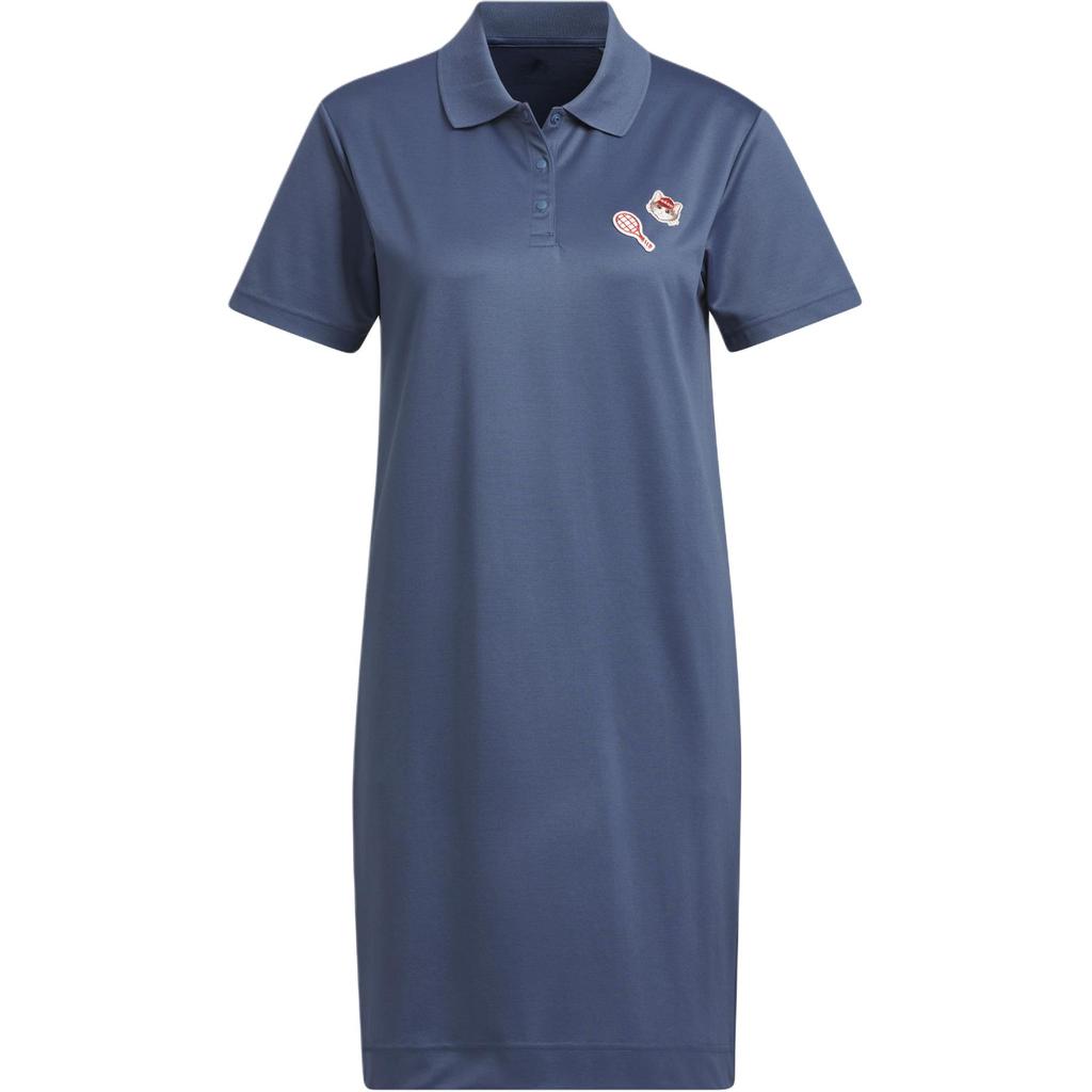Adidas Casual Breathable Comfort Collar Short Sleeve Dress Women Dress Ink-Blue JD5254