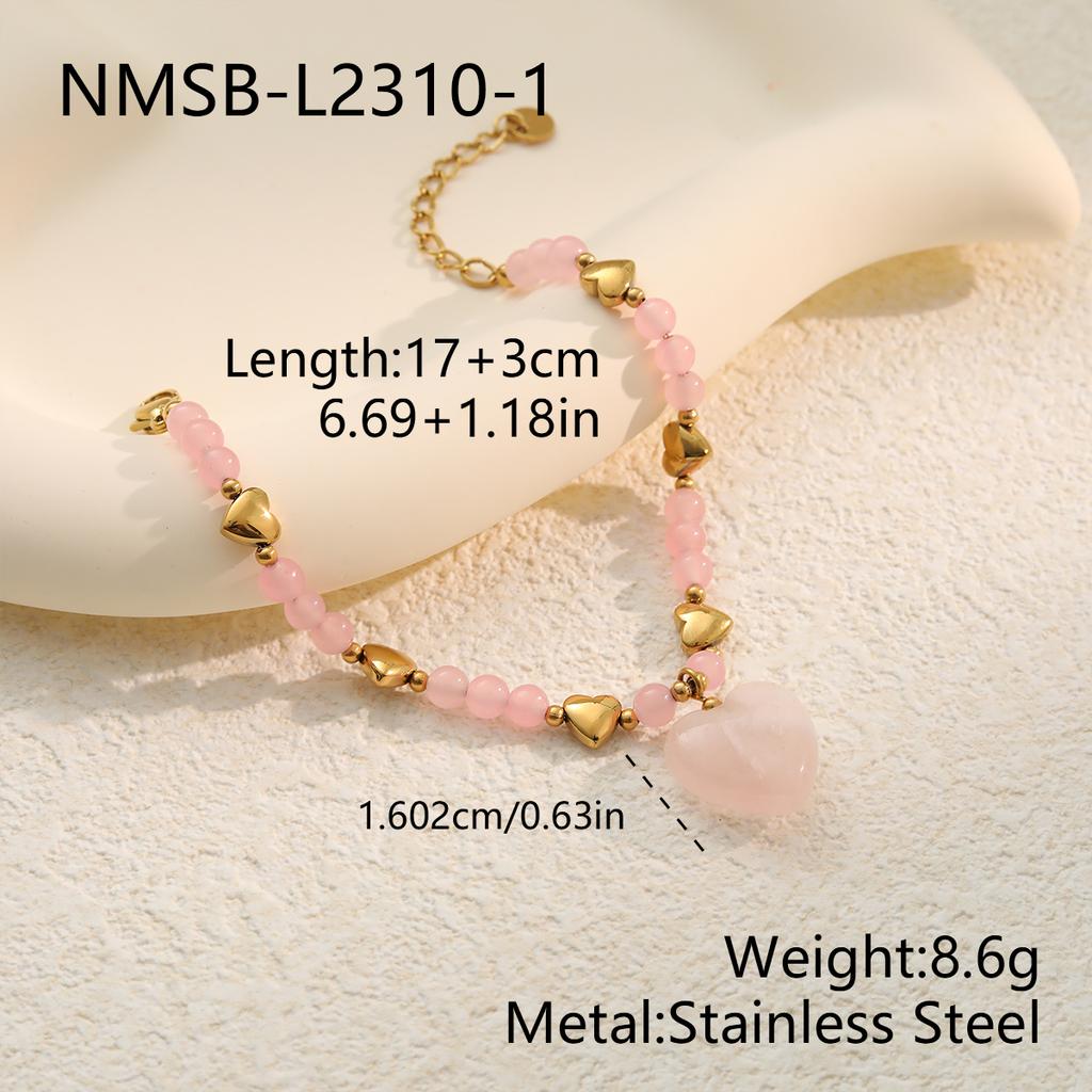 NIMAI 18K PVD Gold Stainless Steel Beaded Jewelry Set Natural Stone Heart Pendant Necklace Bracelet Set Women Factory
