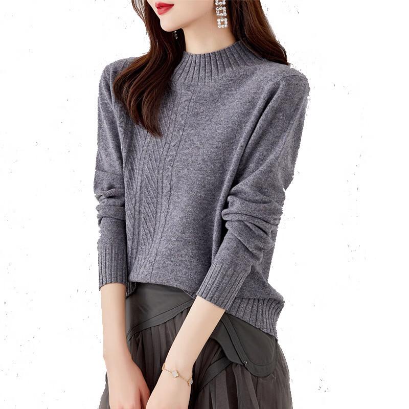 Hengyuanxiang Women's Half-High Collar 100% Wool Knit Sweater