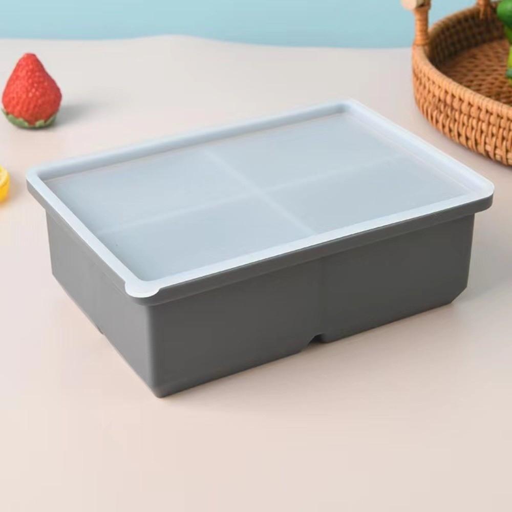 New Silicone Ice Making Mold Leak Proof Lid 4 Grid Food Freezing Molds Square Shape Large Capacity Ice Cube Tray Kitchen Use