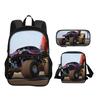 Monster Jam Round Front Bag Backpack Pen Bag Shoulder Bag 3Pcs Set Cartoon Print Student's Best Campus Companion Birthday Gift