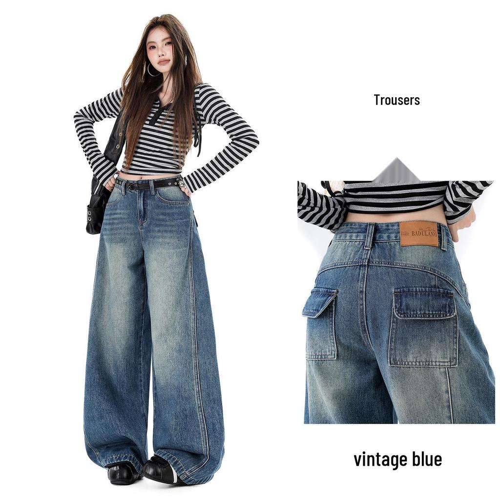 High Street Style Damen Weite Jeans - Frühling/Herbst 2026 Bodenlang Lockerer Schnitt