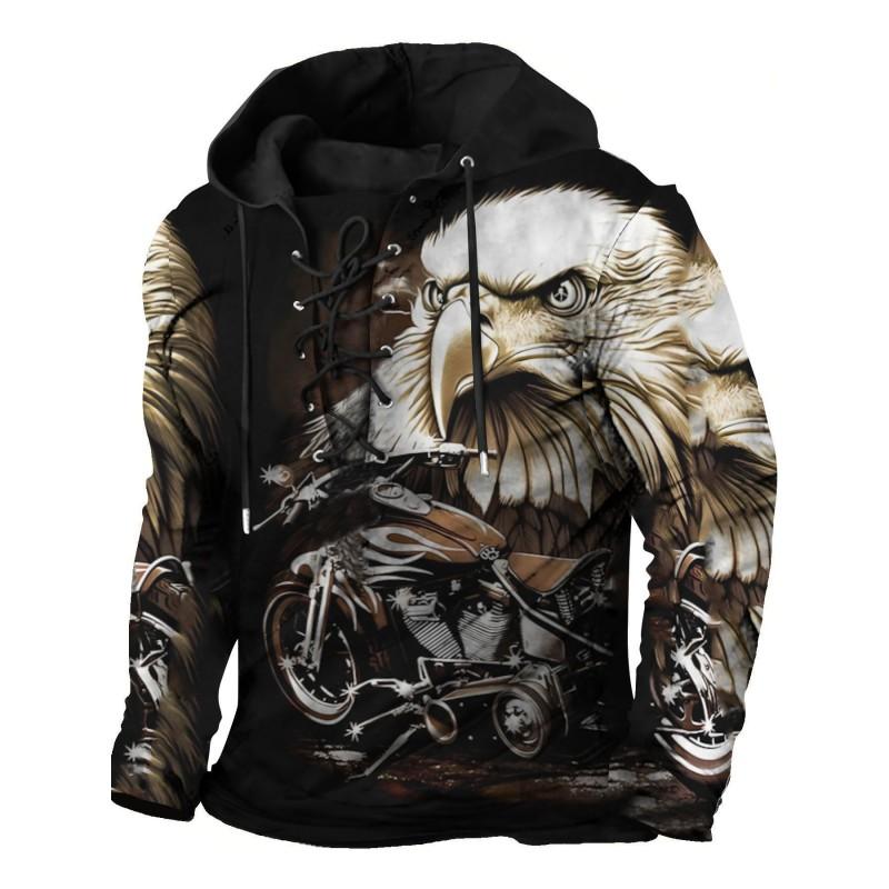 Herren Kapuzenpullover Lockerer Schnitt Mit 3D Digitalem Tierdruck Air Layer Stoff Langarm Freizeit Oberteil Alles