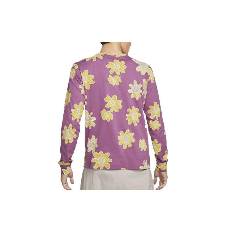 Nike Floral Logo Print Crew Neck Long Sleeve T-Shirt Men Tops Burgundy DM6336-507