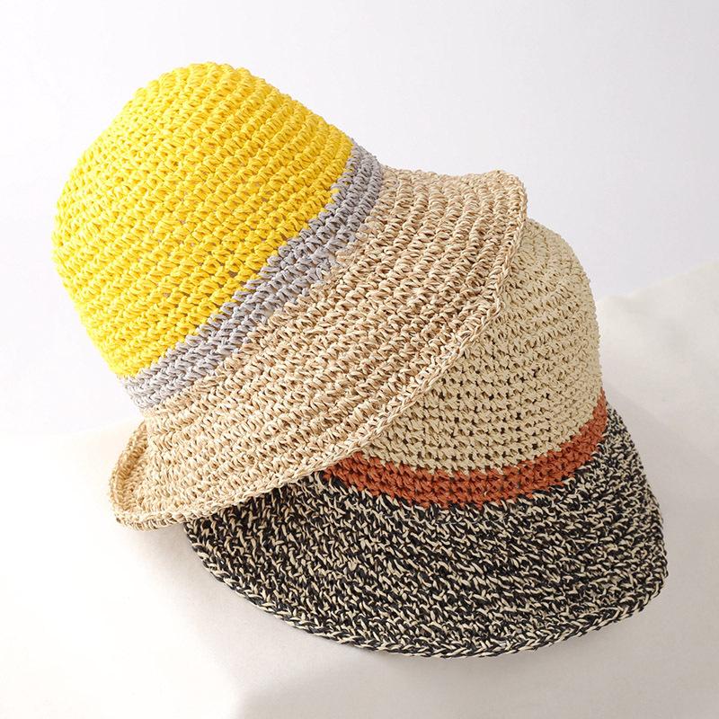 Women'S Japanese-Style Sun Hat Summer Beach Fisherman Hat Multicolor Woven Versatile Face Cover For Sun Protection