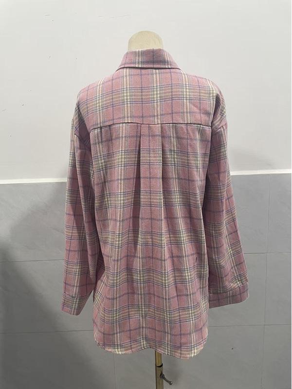 2025 Women's Cross-Border European and American Loose Plaid Pocket Shirt - Autumn/Winter Casual Fashion.