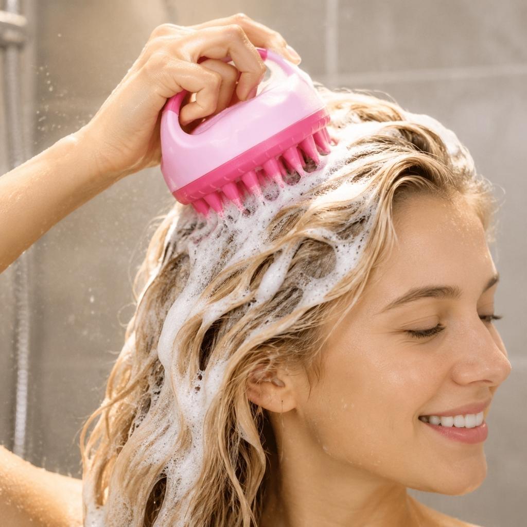 Silicone Scalp Massager Shampoo Brush for Hair Washing and Cleaning with Ergonomic Handle and Soft Flexible Bristles for Scalp Care and Itch Relief