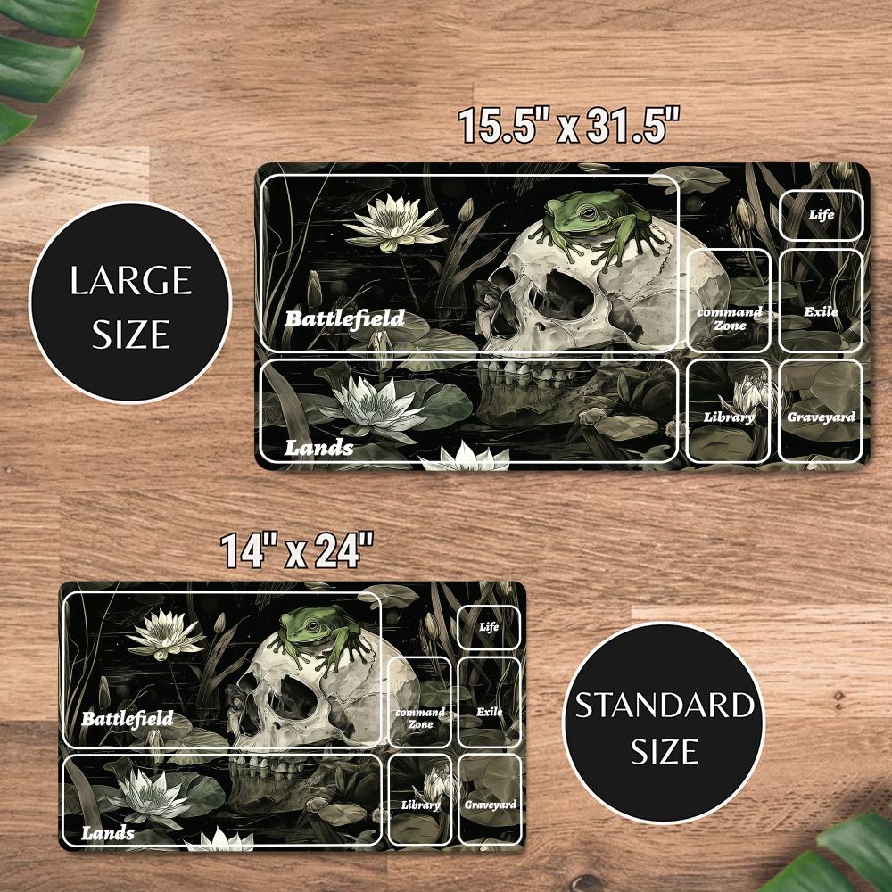 Frog Skull Lotus Pond TCG Playmat, 24"X14" Magic Play Mat PC Gamer Laptop Mousepad MTG Tabletop Accessories Trading Card Games